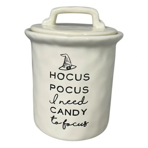 Pier 1 Halloween Hocus Pocus I Need Candy To Focus Candy Jar with Lid Witch - Picture 1 of 10